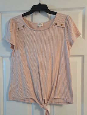 Ava James Blush Striped Tie-Front Crop Top